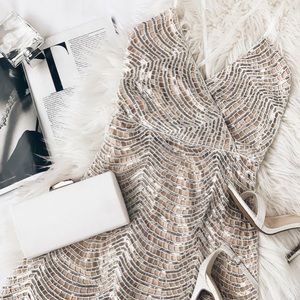 EUC Lulu’s white and silver sequin dress